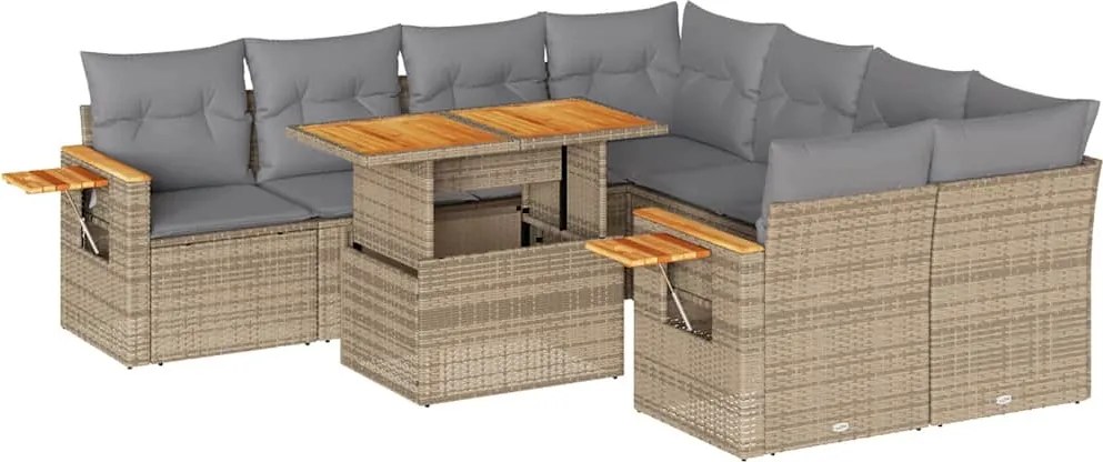 vidaXL Set canapele grădină cu perne 9 piese bej poliratan/lemn acacia