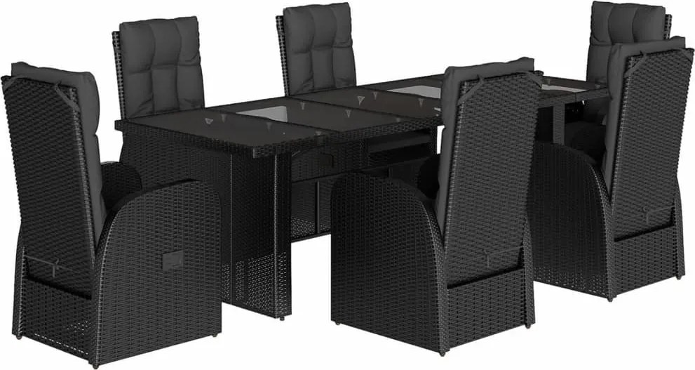 vidaXL Set mobilier de grădină cu perne, 7 piese, negru, poliratan