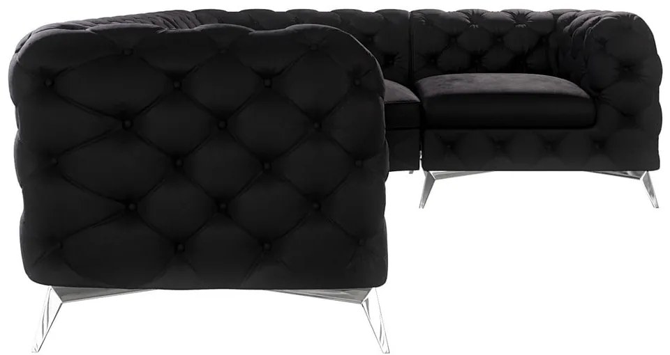 Colțar negru cu tapițerie din catifea (cu colț pe partea dreaptă/în formă de ”L”) Chelsea – Ropez