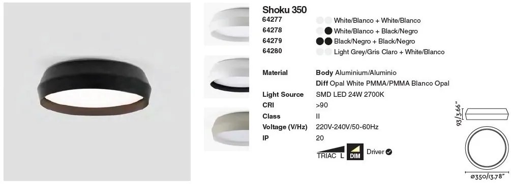 Lustra / Plafoniera LED design modern slim SHOKU 35cm negru