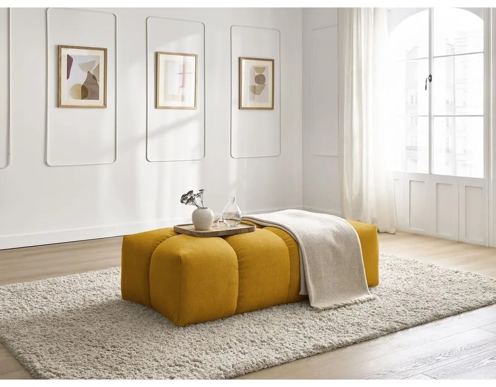 Taburet galben muștar cu tapițerie din chenille Everest – Bobochic Paris