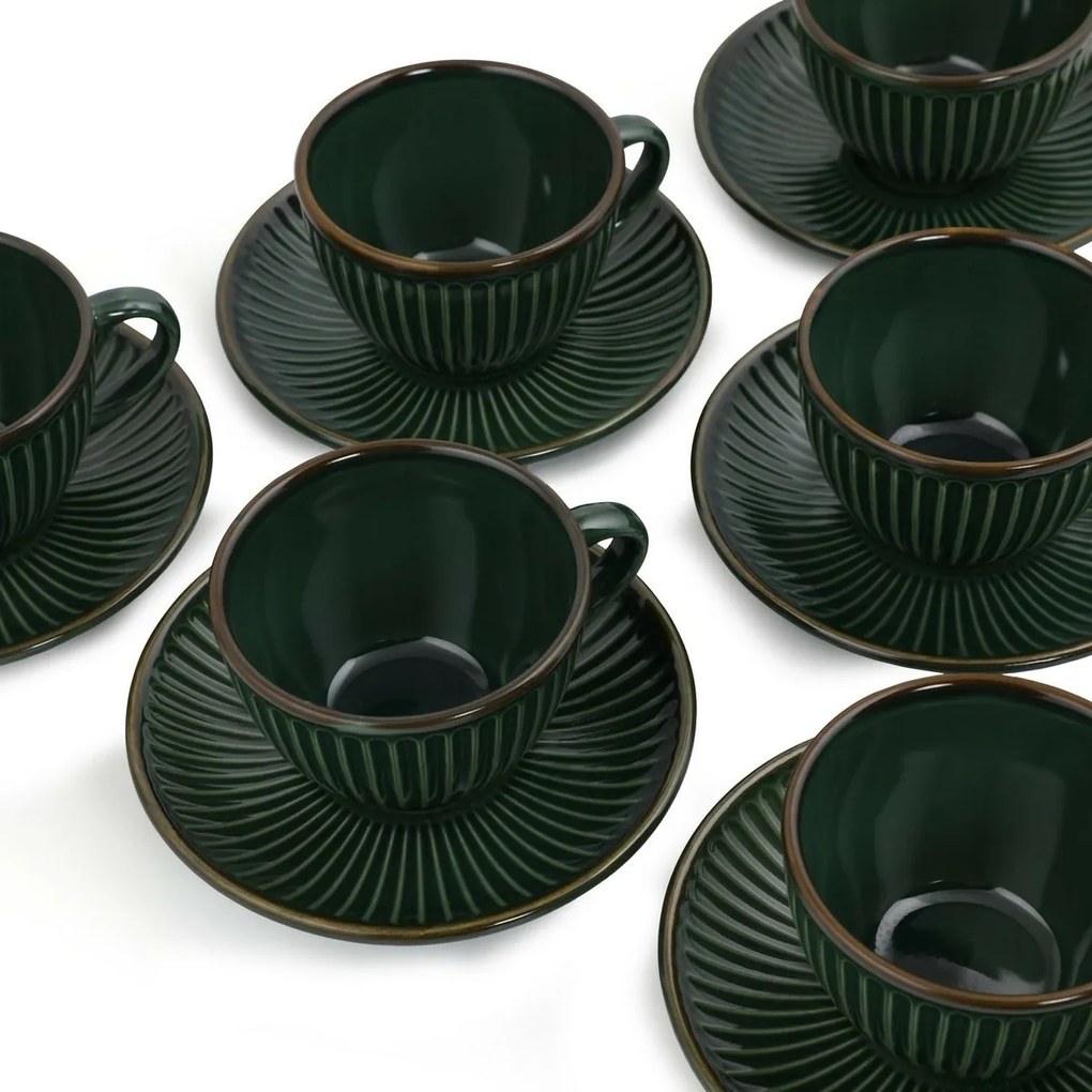 Set de 6 cești din ceramică cu farfurioare Linea210 ml, verde