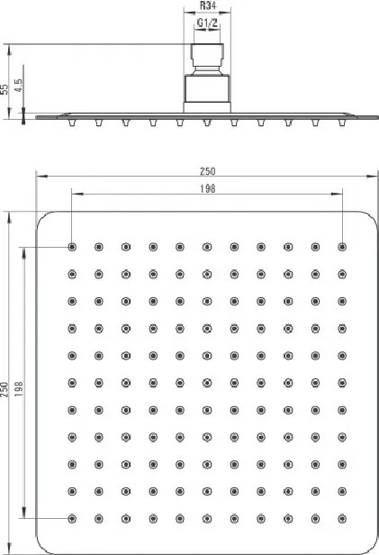 Floks dispersor fix - patrat crom anticalcar 25*25 cm