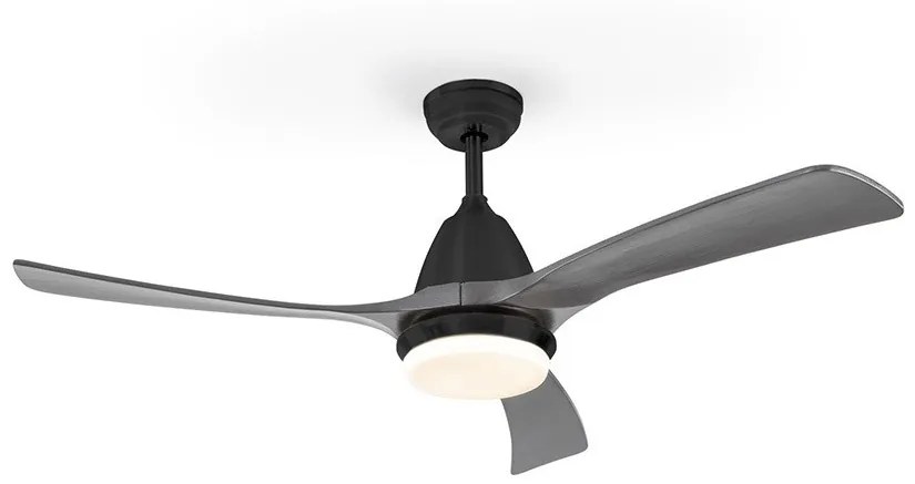Lustra cu Ventilator, iluminat LED si telecomanda, lame din lemn, Aspas negru/ gri SV-316538