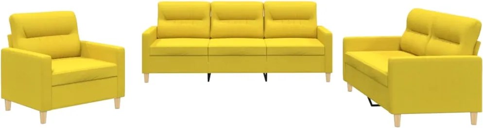 vidaXL Set de canapele cu perne, 3 piese, galben deschis, textil