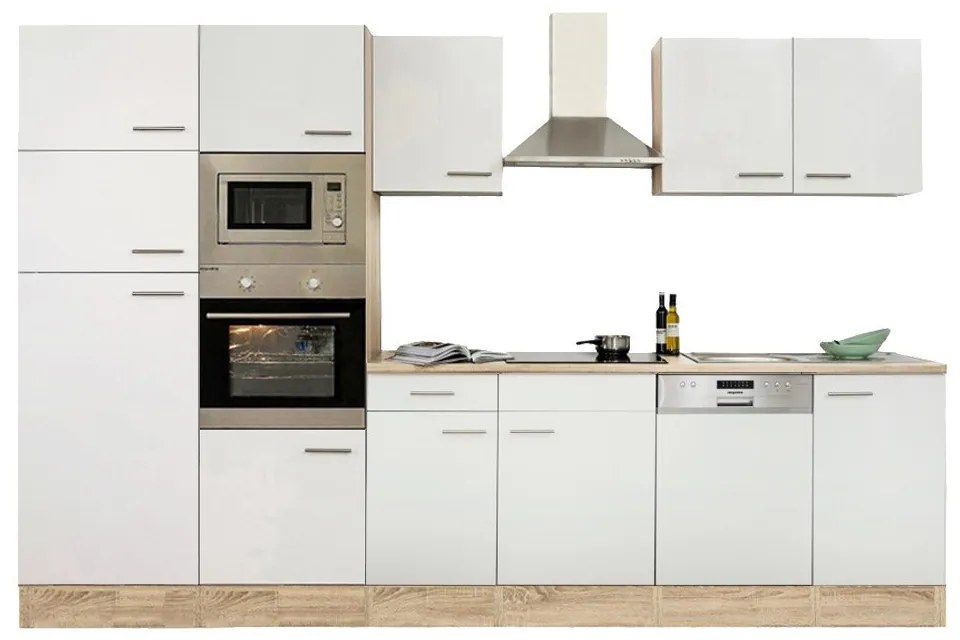 Mobilă de bucătărie Yorki 340, corp din stejar Sonoma, cu față alb satinat