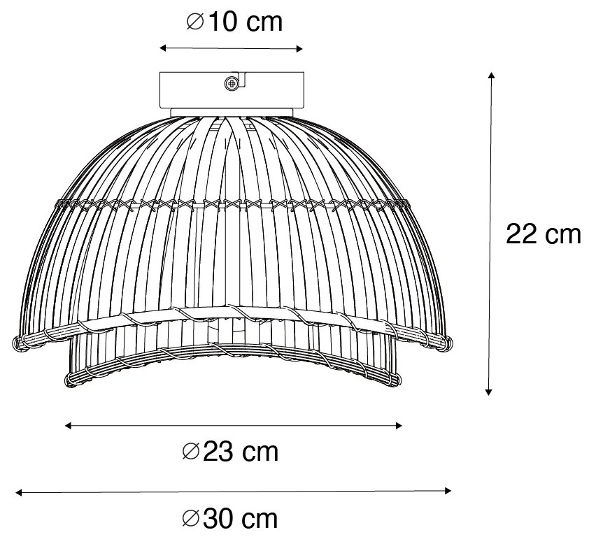 Plafoniera orientală neagră cu bambus natural 30 cm - Pua