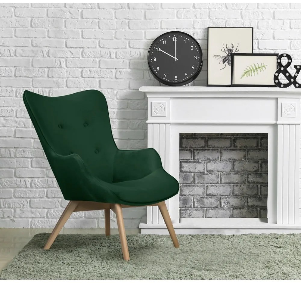 Fotoliu verde închis cu tapițerie din catifea Niko – Ropez