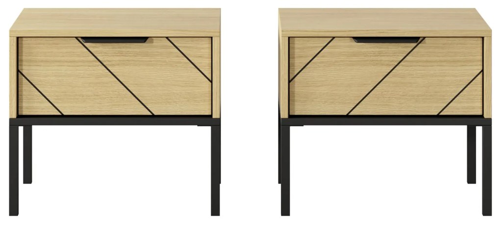 Set 2 buc. noptiere Versaccio D (Stejar scandi + Negru). 1071405