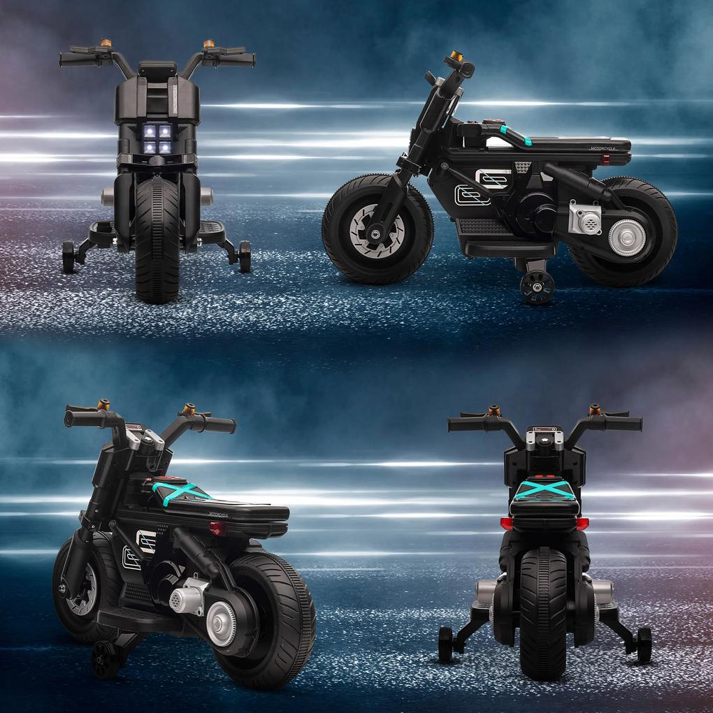 HOMCOM Motocicletă Electrică pentru Copii 3-5 Ani cu Roți de Antrenament, Baterie Reîncărcabilă, Design Sportiv, Negru | Aosom Romania