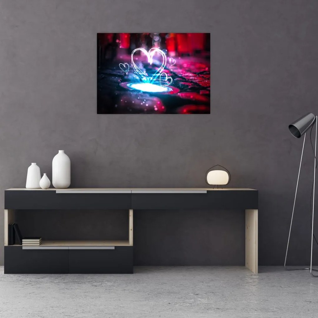 Tablou pe sticlă cu inima iluminată (70x50 cm)