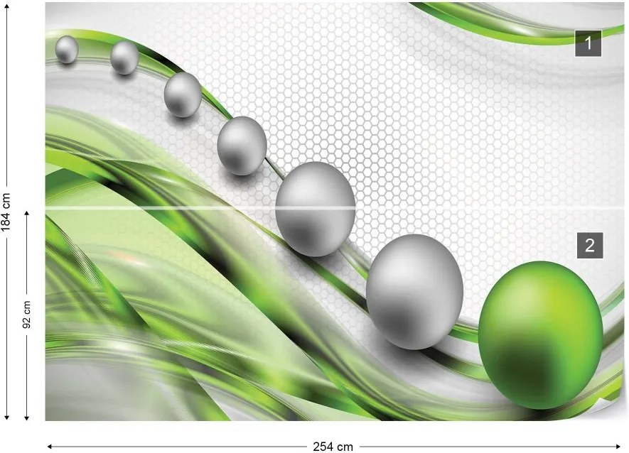 GLIX Fototapet - Modern Abstract 3D Design Silver And Green Vliesová tapeta  - 254x184 cm