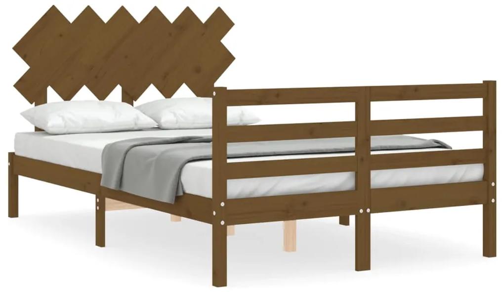 3195259 vidaXL Cadru de pat cu tăblie, dublu mic, maro miere, lemn masiv