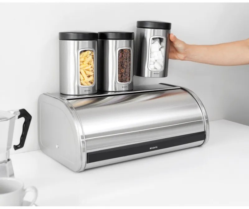 Cutie pentru paine Brabantia Roll Top 646890, 16 L, 44.5x26 cm, Constructie usoara si robusta, Inox/Mat