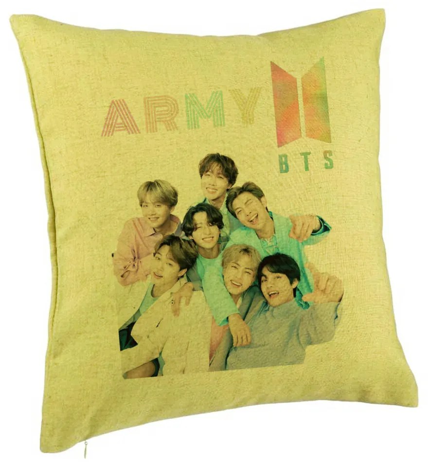 Perna Decorativa BTS Army cu Semnaturi 2, 40x40 cm, Verde, Husa Detasabila, Burduf