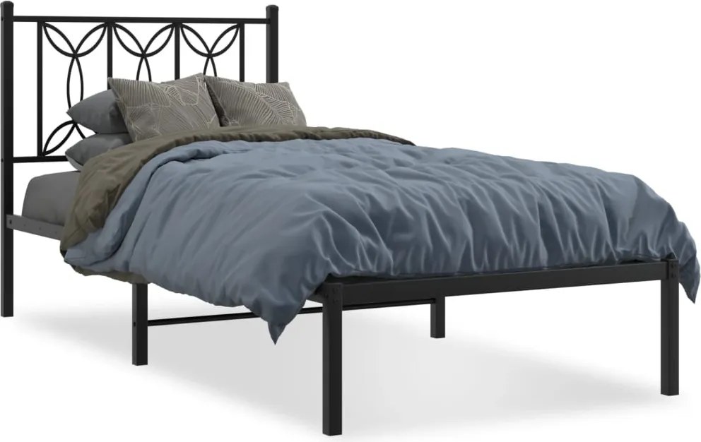 vidaXL Cadru pat metalic cu tăblie, negru, 90x200 cm