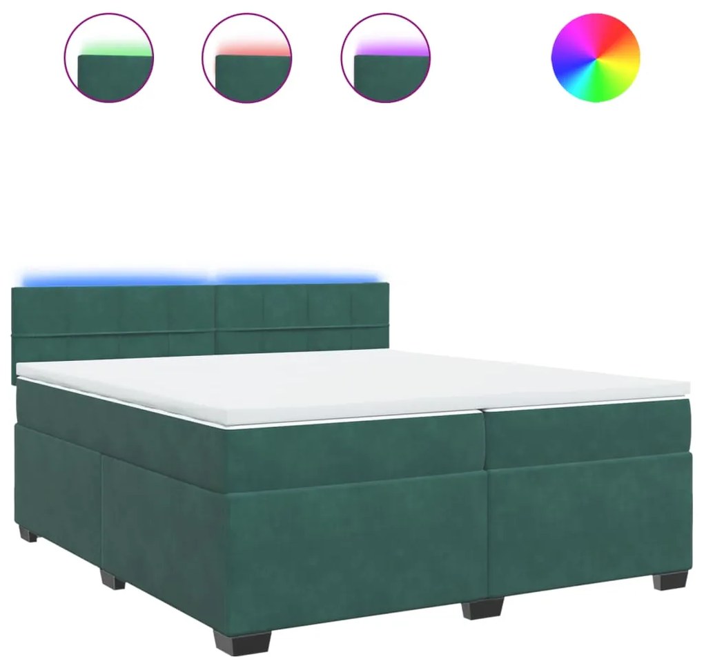 3288705 vidaXL Pat box spring cu saltea, verde închis, 200x200 cm, catifea