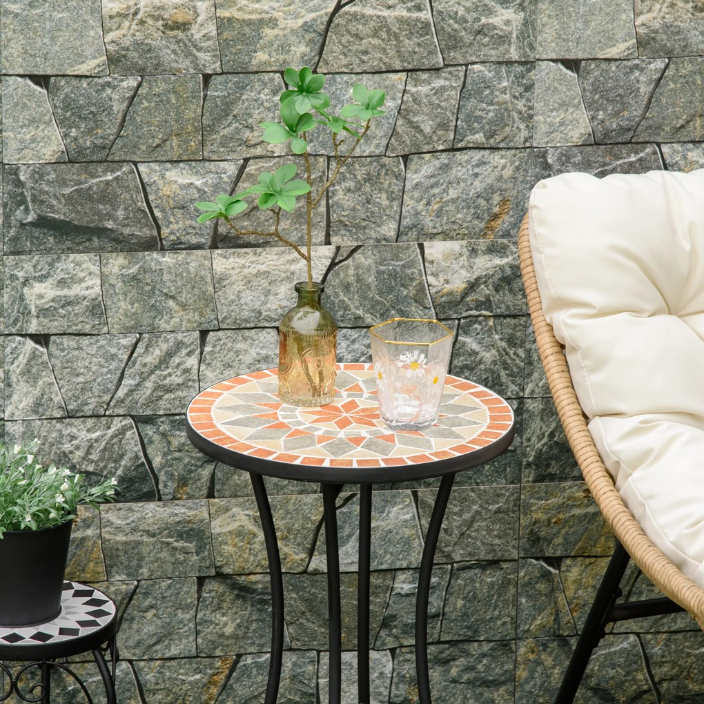 Outsunny Masă Rotundă Laterală Ø35,5cm – Masă de Patio Impermeabilă cu Design Mozaic, Măsuță din Metal pentru Living, Birou, Interior și Exterior – Galben și Gri | Aosom Romania