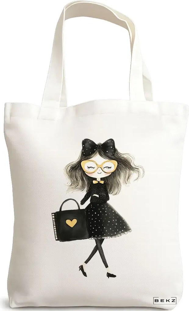 Sacosa de Panza pentru Cumparaturi, Geanta Tote, model The stylish lady 38 x 34.5 cm, Alba, BEKZ®