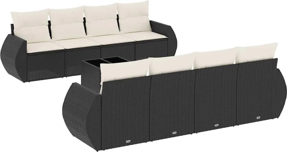 vidaXL Set mobilier de grădină cu perne, 9 piese, negru, poliratan