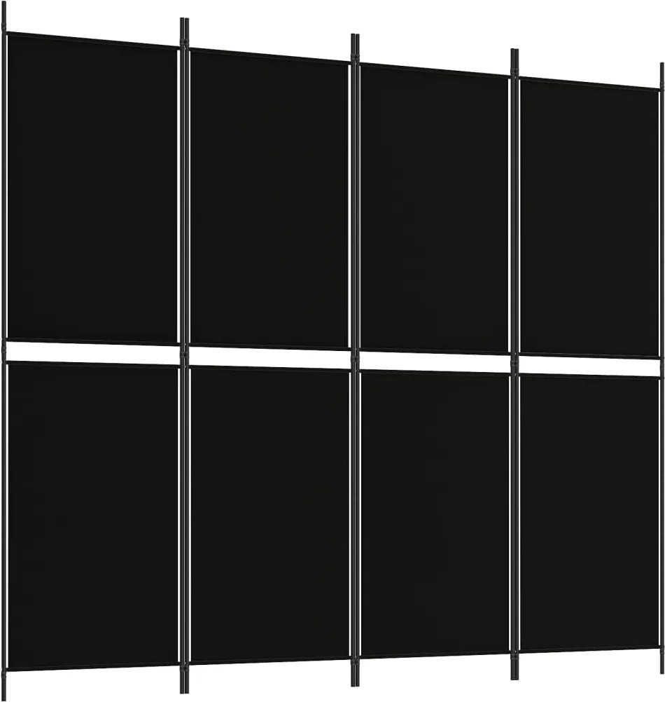 vidaXL Paravan de cameră cu 4 panouri, negru, 200 x 180 cm, textil