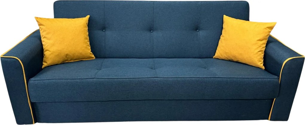 Canapea VERA extensibila, 3 locuri, lada de depozitare, stofa bleumarin + galben, 225x90x90 Bleumarin + Galben, Stofa