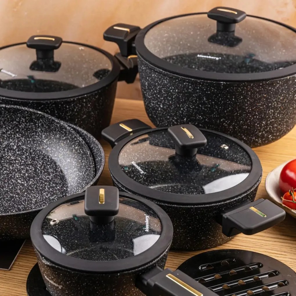 Set oale marmorate cu capace 12 peise Klausberg KB-7968, negru