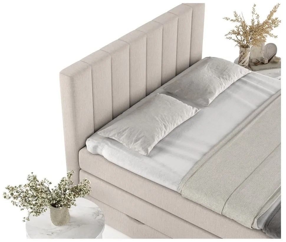 Pat boxspring bej cu spațiu de depozitare 160x200 cm Ruby – Maison de Rêve