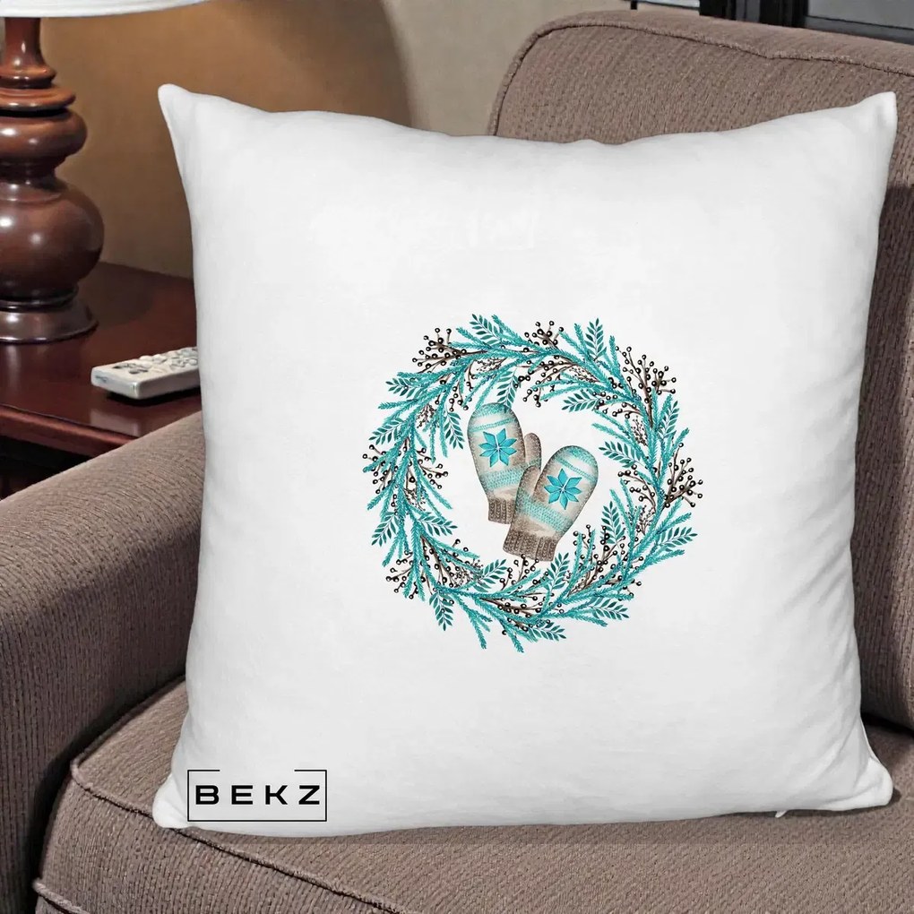 Perna Decorativa Coroana Turcoaz cu Manusi, 40x40 cm, Alb Pufos, Husa Detasabila, Perna Inclusa, BEKZ®