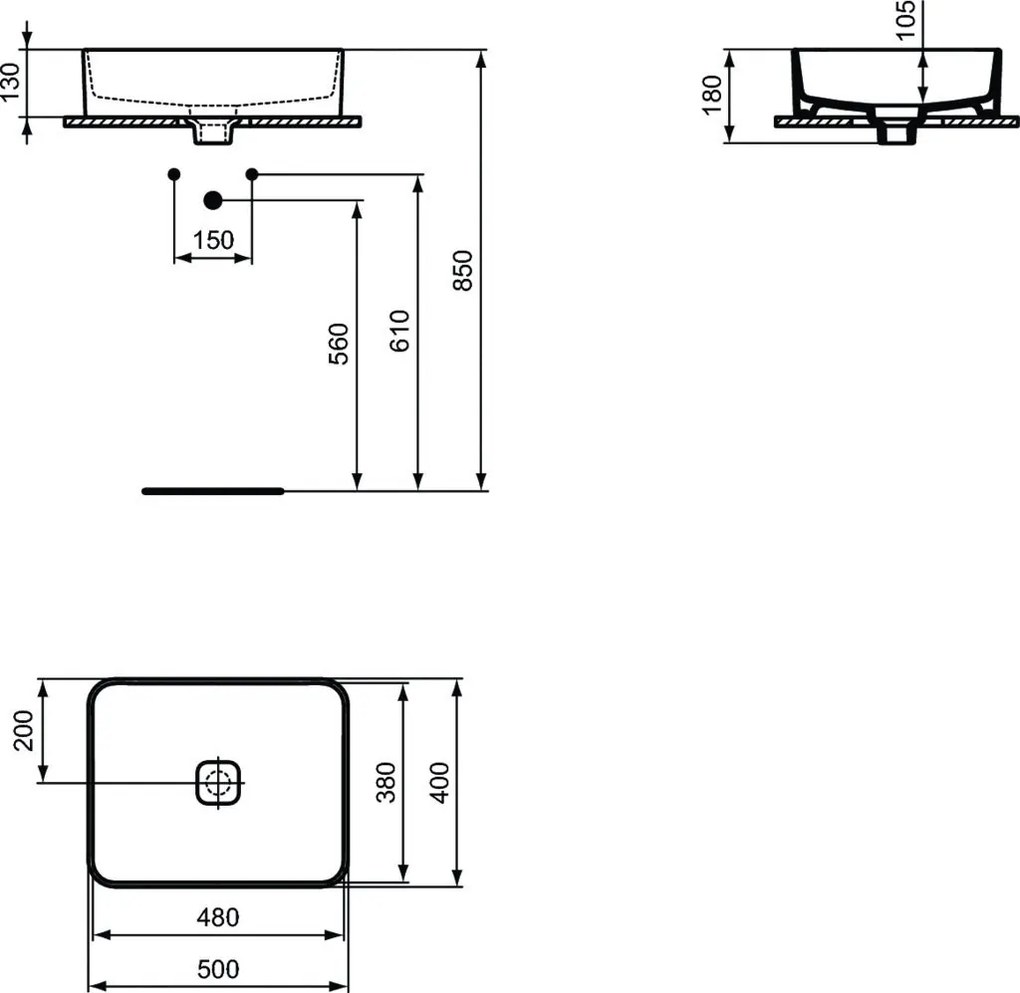 Lavoar Ideal Standard Strada II 50x40cm, fara preaplin, montare pe blat - T296701