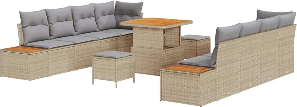 vidaXL Set de canapele pentru grădină 11 pcs Bej poliratan