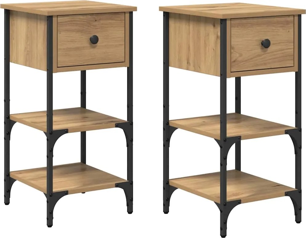 vidaXL Dulap de noapte cu sertar 2 pcs Maro 33.5 x 36 x 70 cm