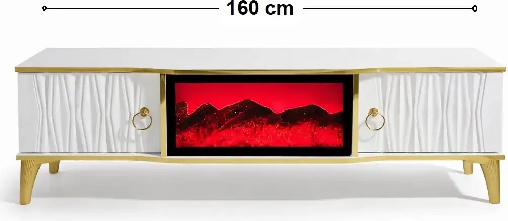 Comoda tv cu semineu Majestică, cu led, 160 cm