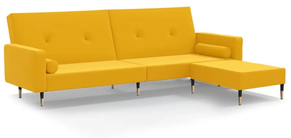 3080531 vidaXL Canapea extensibilă 2 locuri, cu taburet, galben, catifea