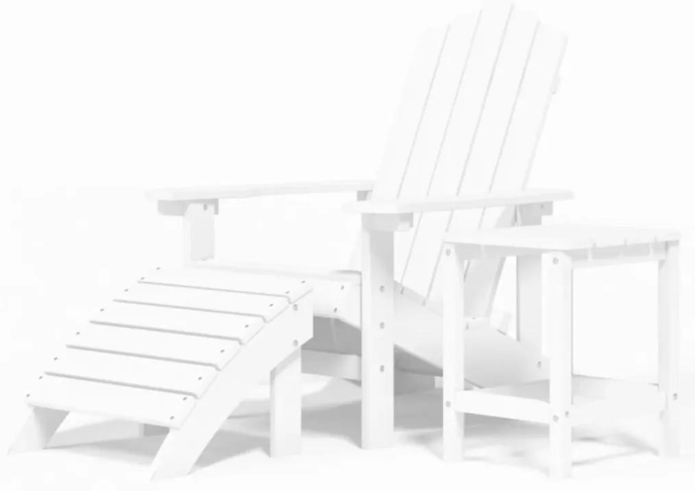 3095708 vidaXL Scaun de grădină Adirondack cu masă și taburet, alb, HDPE