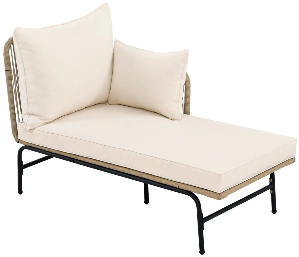 Set de mobilier de grădină cu cadru din fier, acoperit cu frânghie împletită manual și design în formă de L, Bej