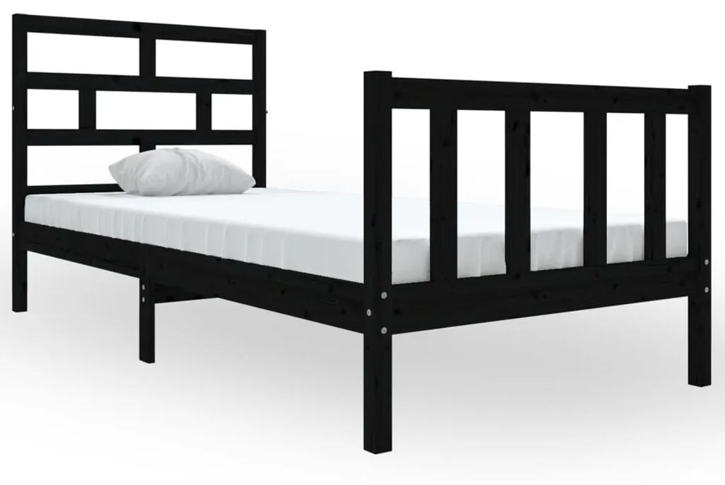 3101317 vidaXL Cadru de pat single, negru, 90x190 cm, lemn masiv de pin