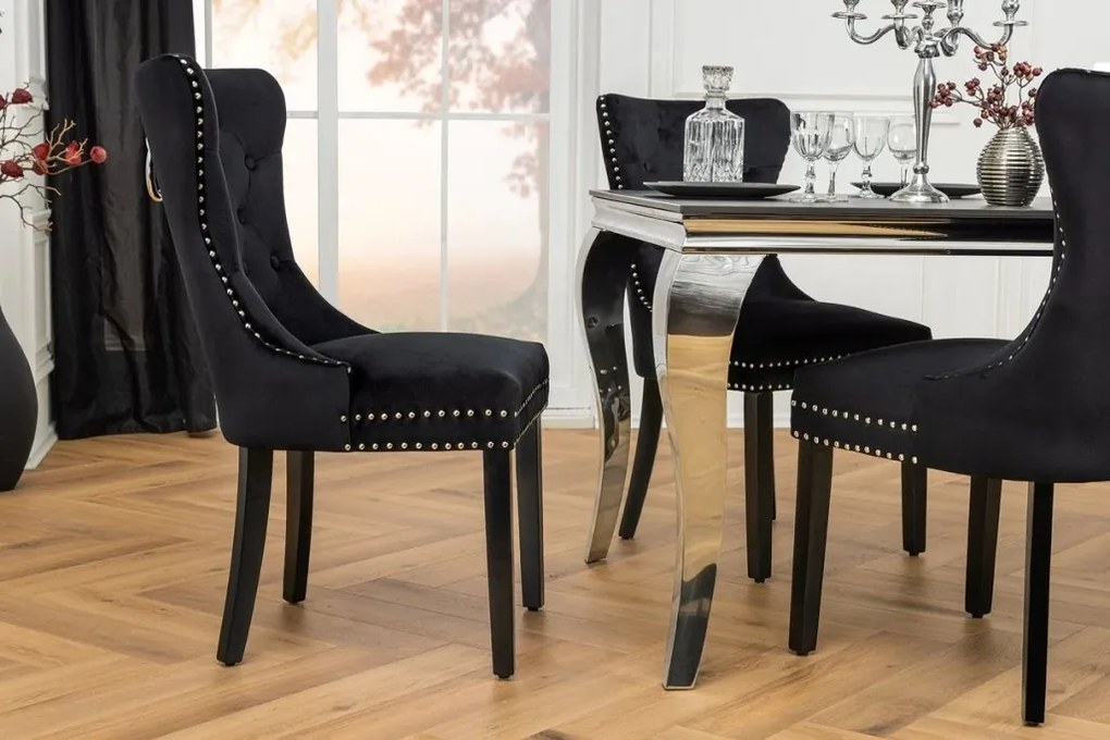 Set 2 scaune Stil Baroc, Catifea, Negru, CASTLE