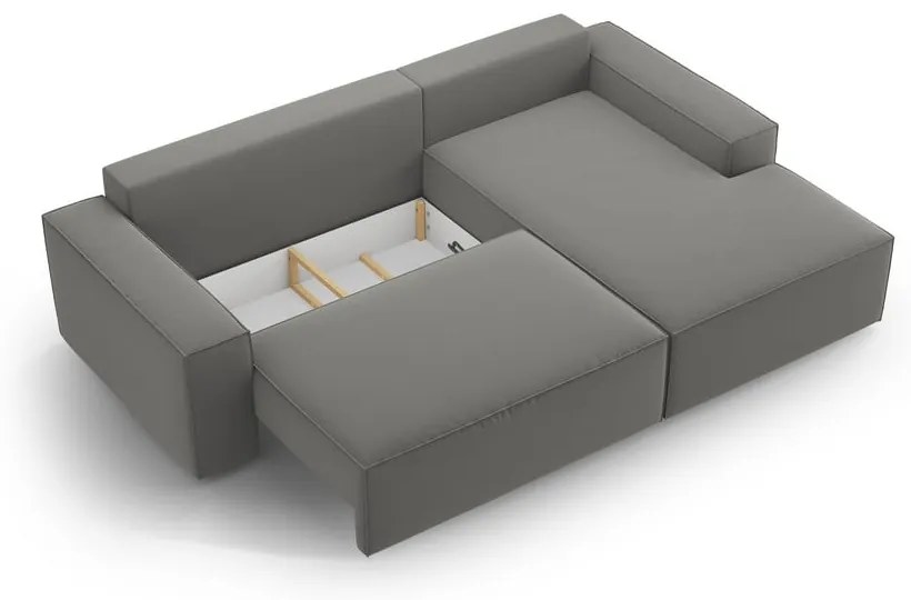Colțar gri deschis extensibil/cu spațiu de depozitare cu tapițerie din catifea (cu colț pe partea dreaptă/cu șezlong) Jodie – Micadoni