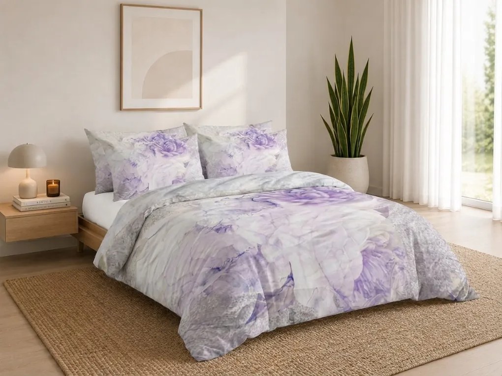 Lenjerie de pat din satin de bumbac KATRIN WHITE mov Dimensiune lenjerie de pat: 2 ks 60 x 70 cm | 240 x 200 cm