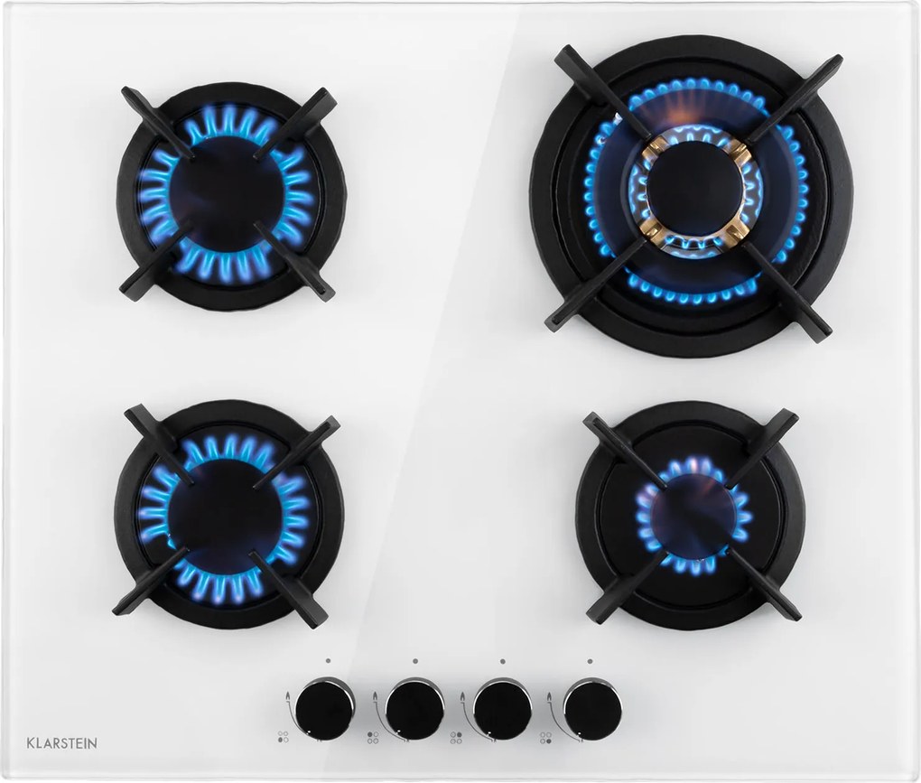 Klarstein Goldflame 4, plită pe gaz, 4 arzătoare, arzătoare din alamă, sticlă ceramică