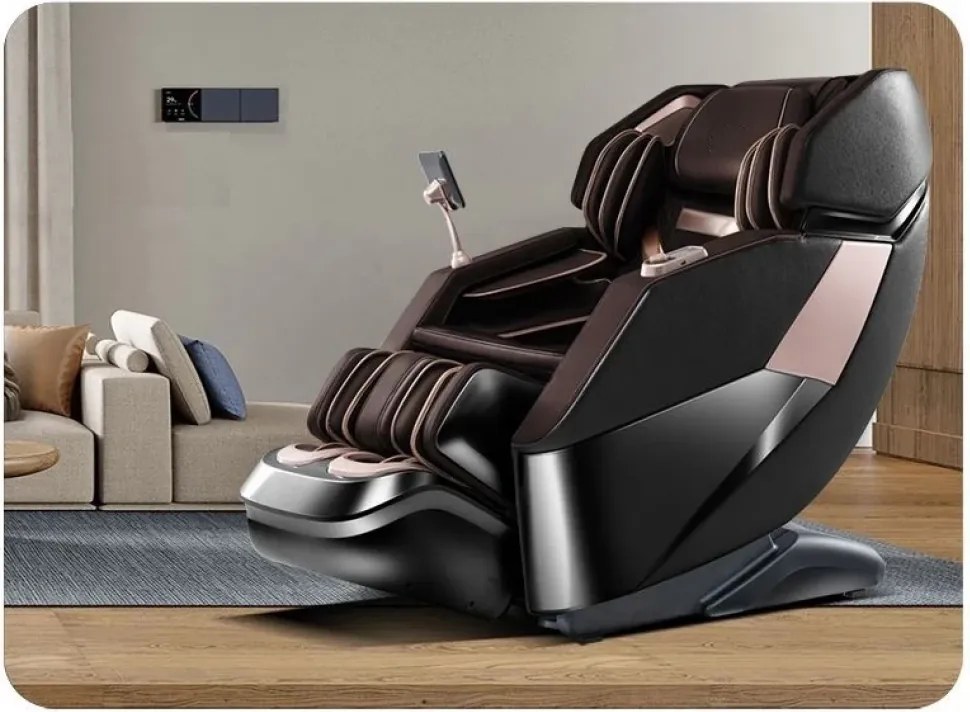 RESIGILAT- Fotoliu de masaj MAXIMUS, AI voce, Incalzire, Bluetooth, Display, Ecran tactil, Controler rapid cotiera, Zero Gravity, 2 Boxe, Moduri Automate, Suport Picioare extensibil, Piele Ecologica Premium, Negru