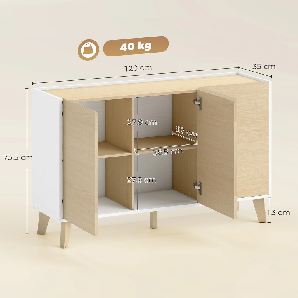 HOMCOM Bufet cu Uși Soft-Close 120 cm, Lemn și Alb | Aosom Romania