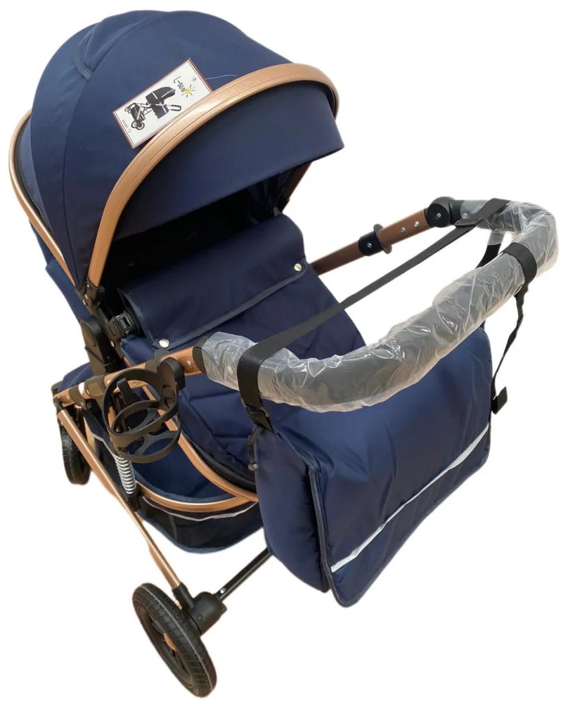 Carucior 2 in 1 pentru copii, cu maner reversibil si suspensii, 0-36 luni - CPC-31-bleumarin