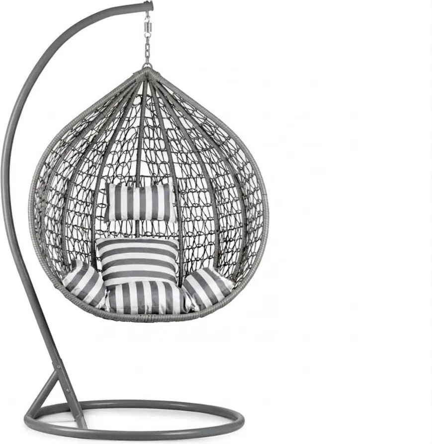 Scaun suspendat gri KOKON cu suport, perna alb-gri