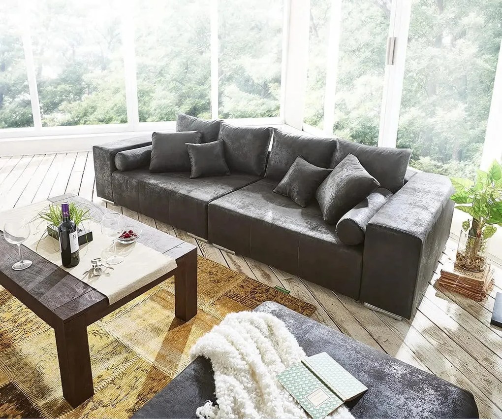 Canapea extensibilă dumonde cu ladă de depozitare si sezut confortabil din spuma high-density, Marbela Madagaskar Grey XXL 295x100 cm