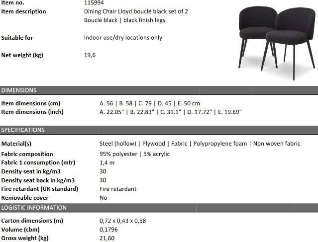 Set de 2 scaune design LUX Lloyd, boucle negru 115994 HZ