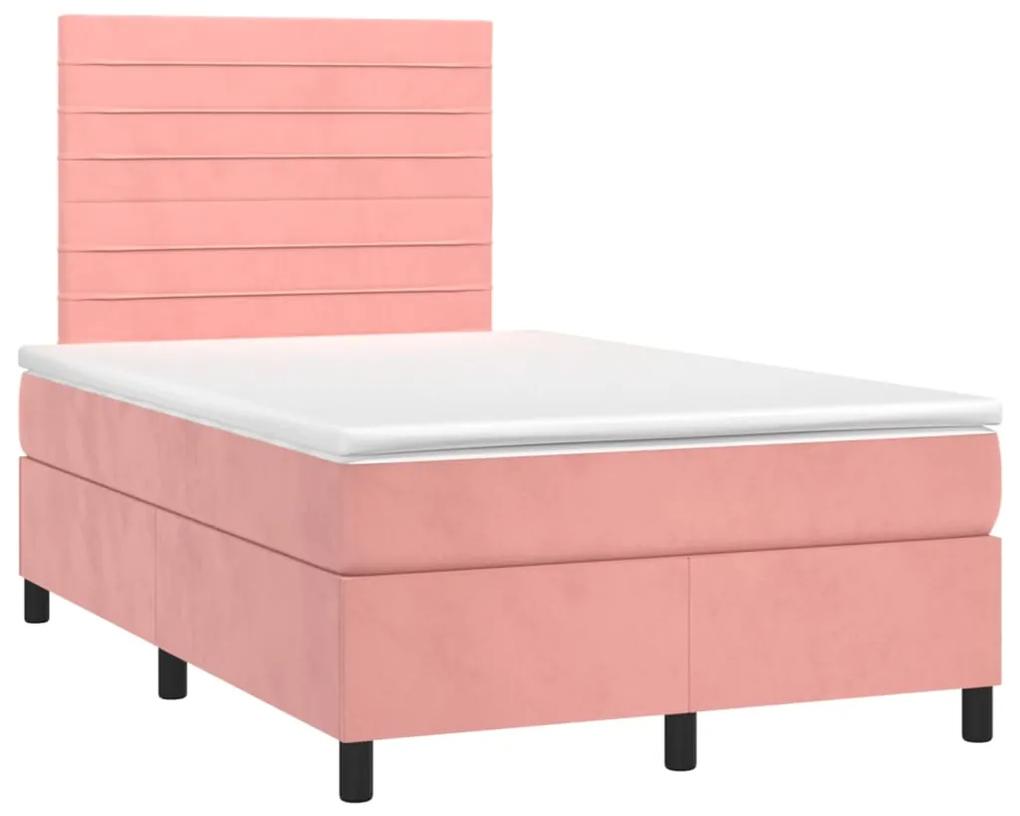 Pat box spring cu saltea, roz, 120x200 cm, catifea Roz, 120 x 200 cm, Benzi orizontale