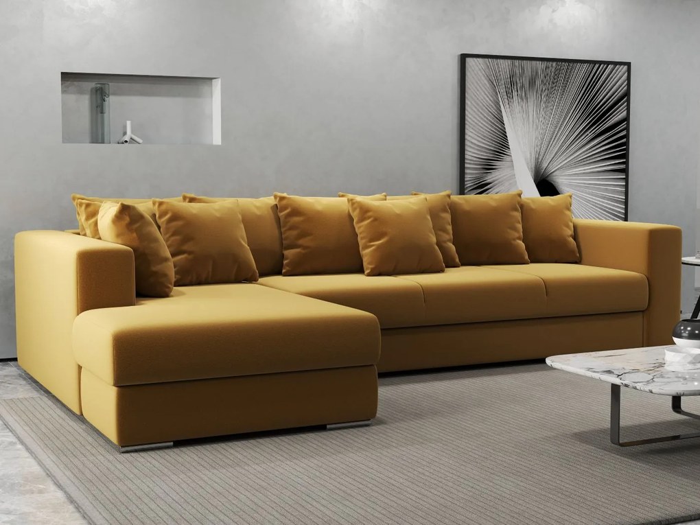 Colțar extensibil dumonde cu ladă de depozitare si sezut confortabil din spuma high-density, Gloria Royal Mustar 320x183 cm