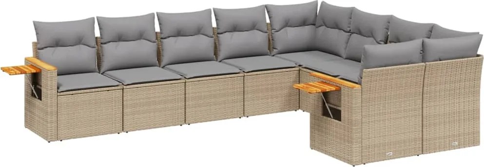 vidaXL Set canapele de grădină, 9 piese, cu perne, bej, poliratan